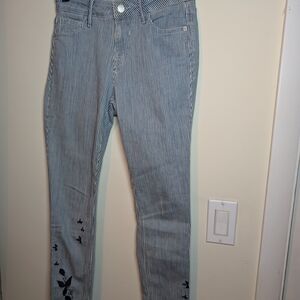 Old Navy Blue and White Striped Women Rockstar Mid-Rise Jeans